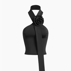 Black rosette halter top